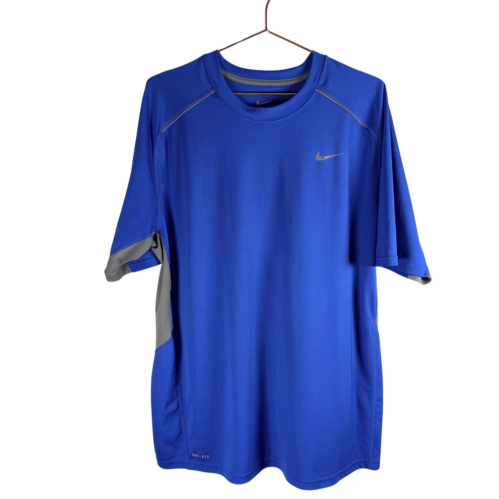 Nike Dri-Fit Mens XL Blue Short Sleeve Training Shirt Mesh Underarm Trim 519539